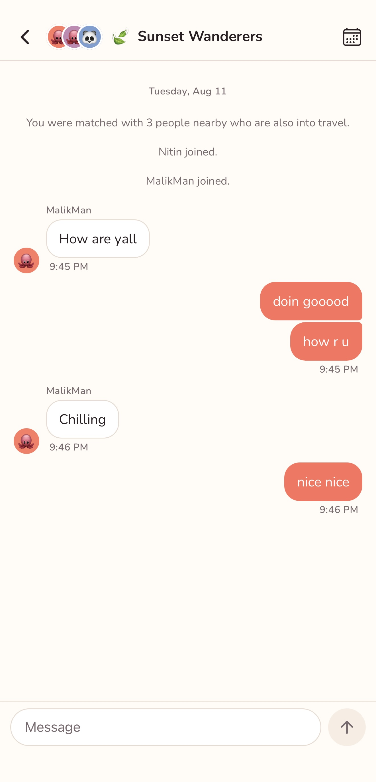 A SomeBuddy circle group chat already in progress