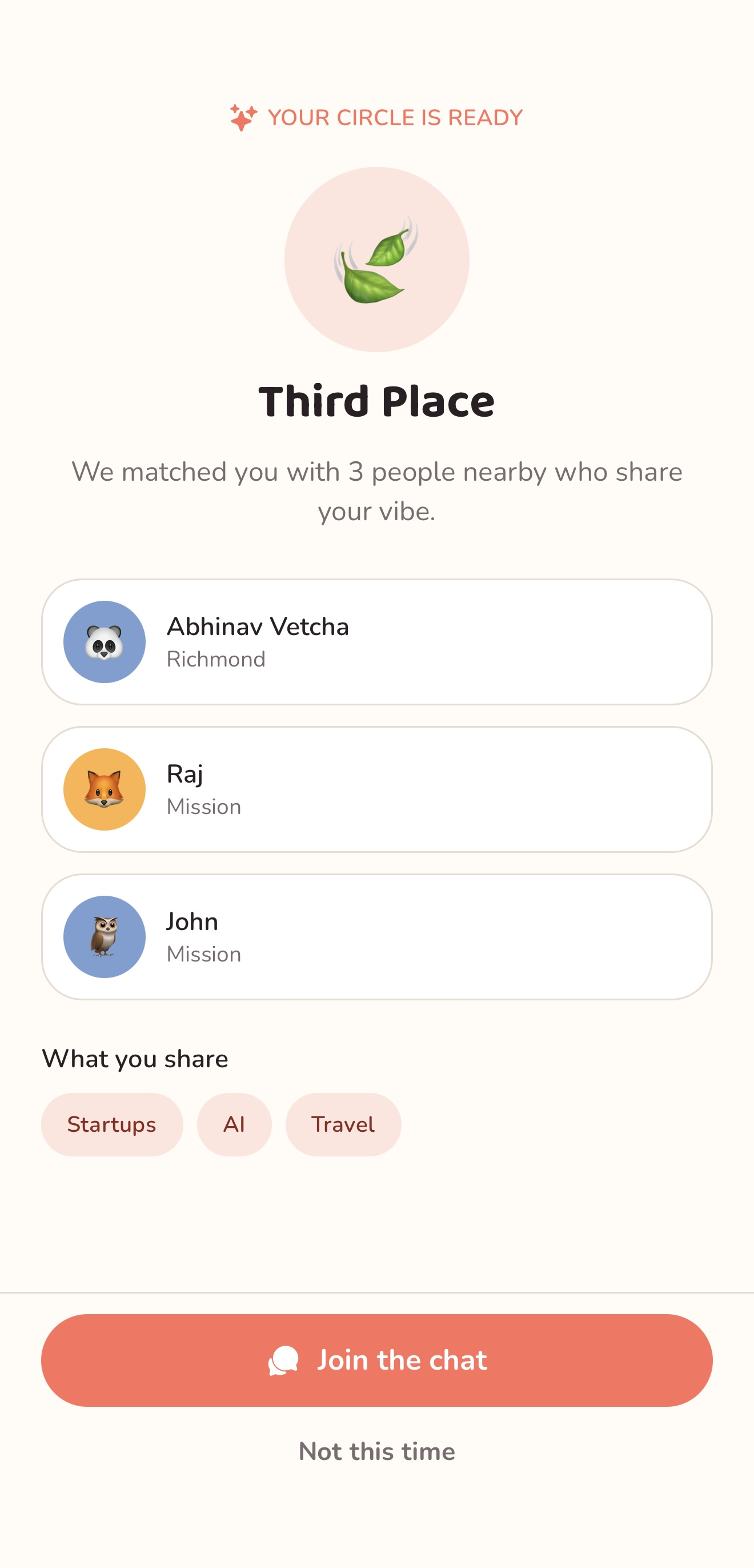 SomeBuddy matching you into a small circle of people nearby